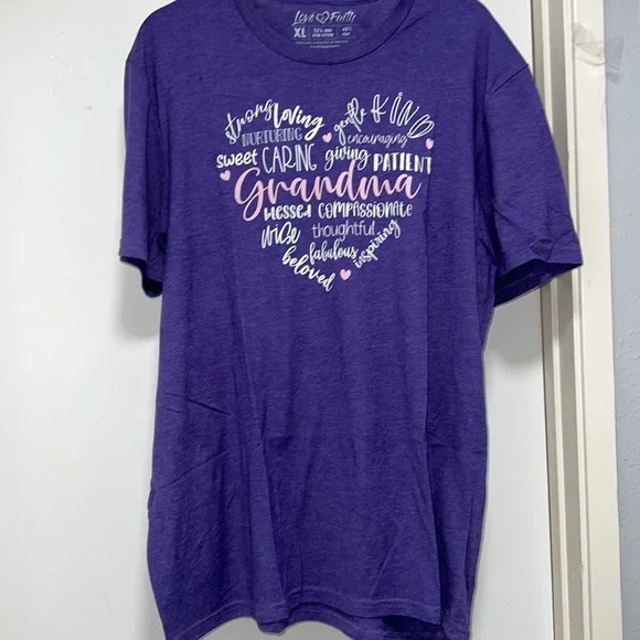 GRANDMA TEE NTW LOVE IN FAITH SZ XL PURPLE - Picture 1 of 3